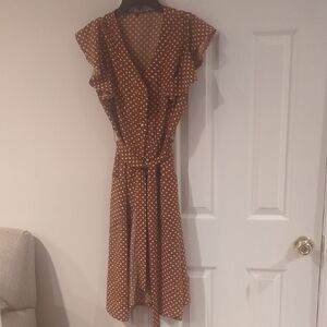 Polka Dot Wrap Dress in Brown